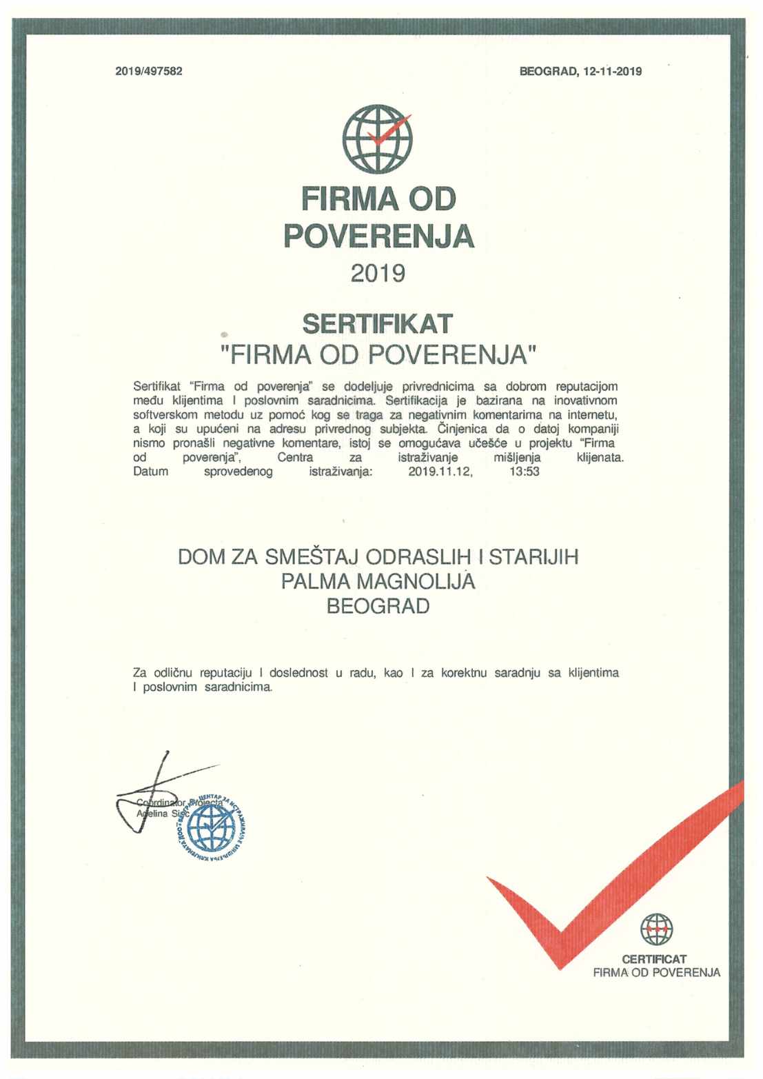 Firma od poverenja Palmadom sertifikat